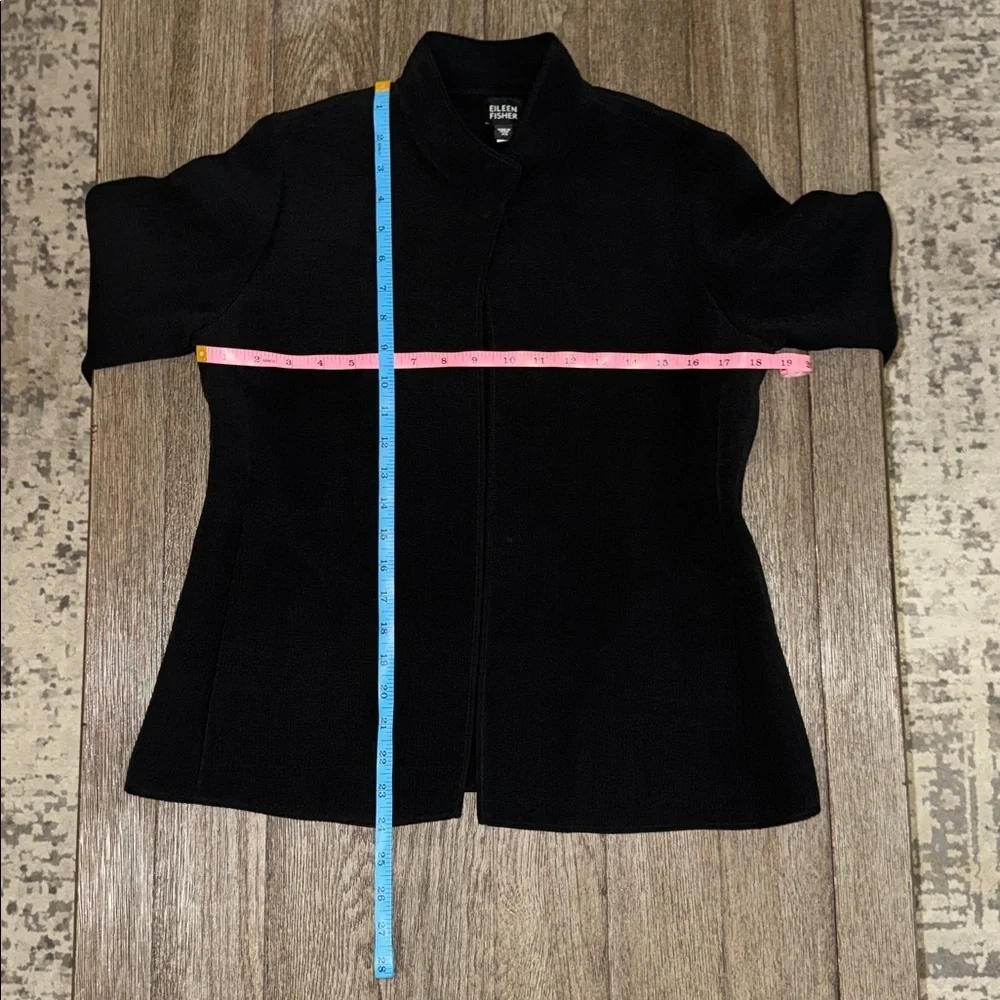 Eileen Fisher Crepe Stand Collar Open Jacket Silk Blend Magnetic Black